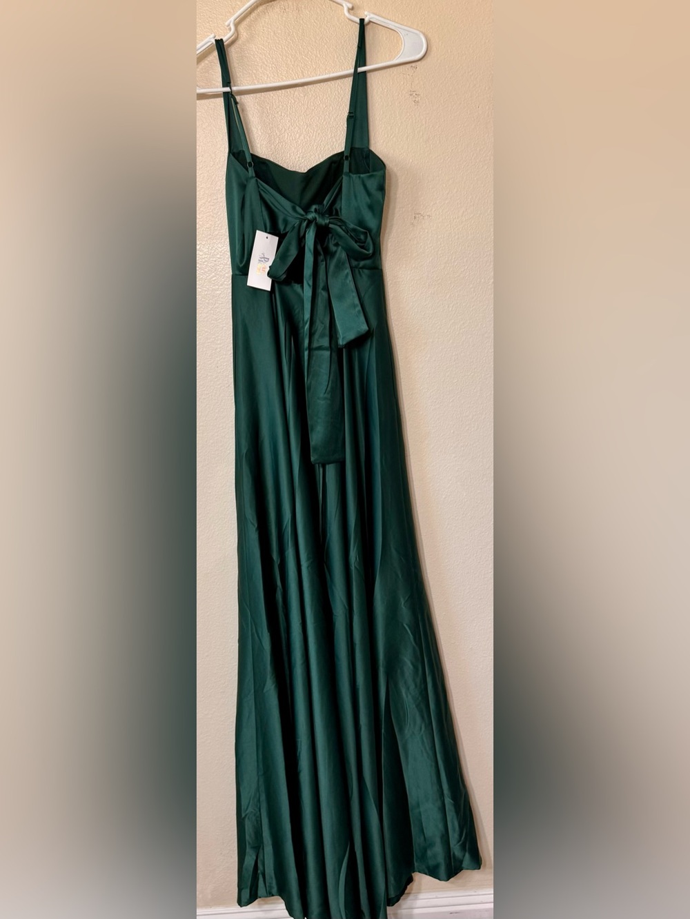 Pearl Moon NWT Green Satin Maxi Dress Tie Back Size 0 - Picture 6 of 7